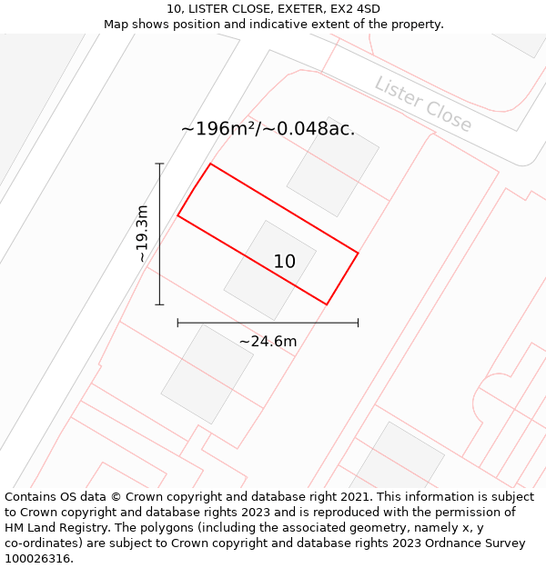 10, LISTER CLOSE, EXETER, EX2 4SD: Plot and title map