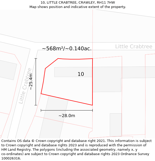 10, LITTLE CRABTREE, CRAWLEY, RH11 7HW: Plot and title map