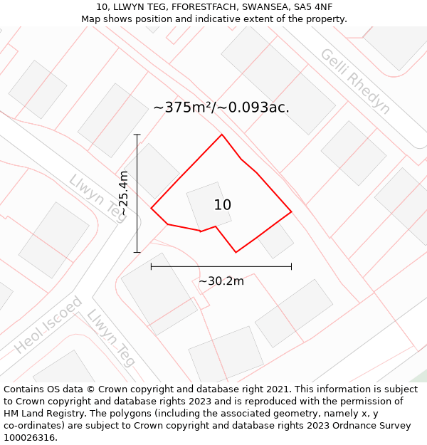 10, LLWYN TEG, FFORESTFACH, SWANSEA, SA5 4NF: Plot and title map