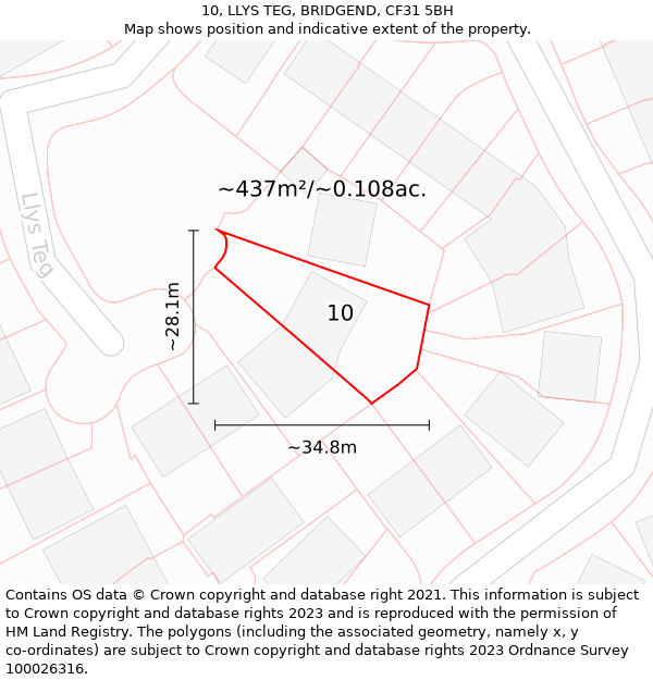 10, LLYS TEG, BRIDGEND, CF31 5BH: Plot and title map