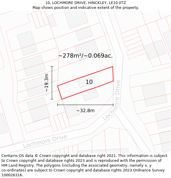 10, LOCHMORE DRIVE, HINCKLEY, LE10 0TZ: Plot and title map