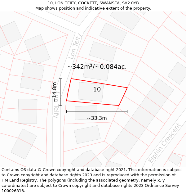 10, LON TEIFY, COCKETT, SWANSEA, SA2 0YB: Plot and title map