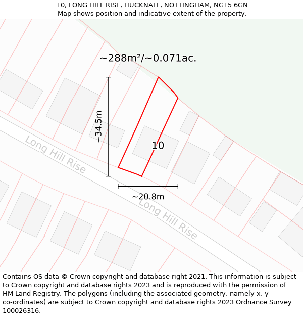 10, LONG HILL RISE, HUCKNALL, NOTTINGHAM, NG15 6GN: Plot and title map