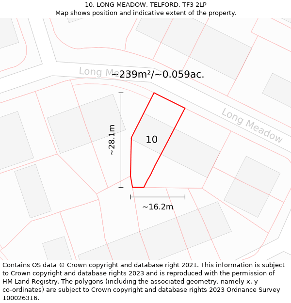 10, LONG MEADOW, TELFORD, TF3 2LP: Plot and title map