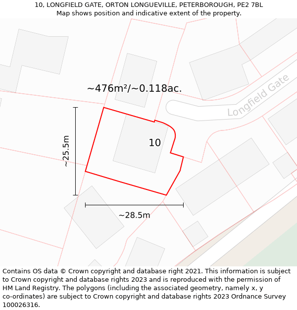 10, LONGFIELD GATE, ORTON LONGUEVILLE, PETERBOROUGH, PE2 7BL: Plot and title map