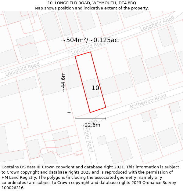 10, LONGFIELD ROAD, WEYMOUTH, DT4 8RQ: Plot and title map