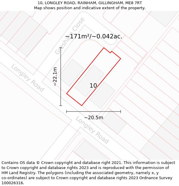 10, LONGLEY ROAD, RAINHAM, GILLINGHAM, ME8 7RT: Plot and title map