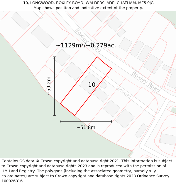 10, LONGWOOD, BOXLEY ROAD, WALDERSLADE, CHATHAM, ME5 9JG: Plot and title map