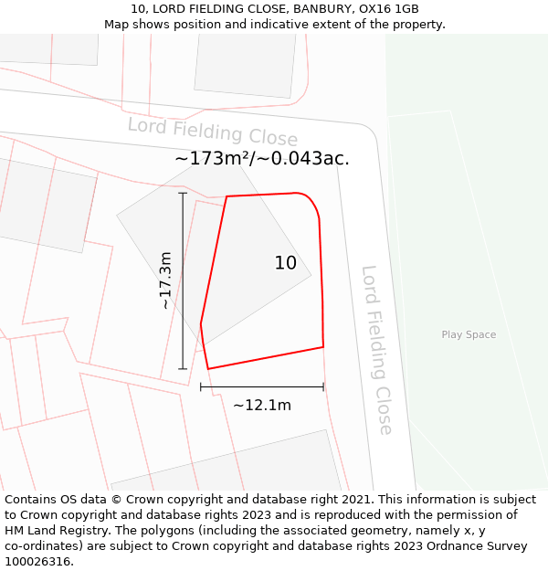 10, LORD FIELDING CLOSE, BANBURY, OX16 1GB: Plot and title map