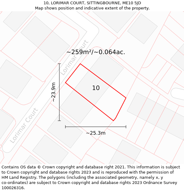 10, LORIMAR COURT, SITTINGBOURNE, ME10 5JD: Plot and title map