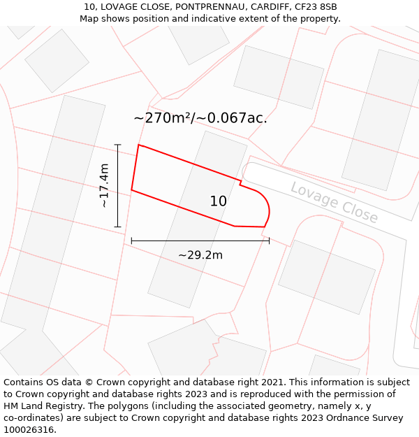 10, LOVAGE CLOSE, PONTPRENNAU, CARDIFF, CF23 8SB: Plot and title map