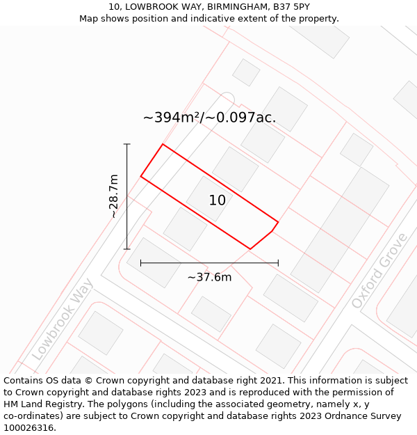 10, LOWBROOK WAY, BIRMINGHAM, B37 5PY: Plot and title map