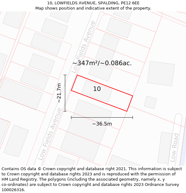 10, LOWFIELDS AVENUE, SPALDING, PE12 6EE: Plot and title map