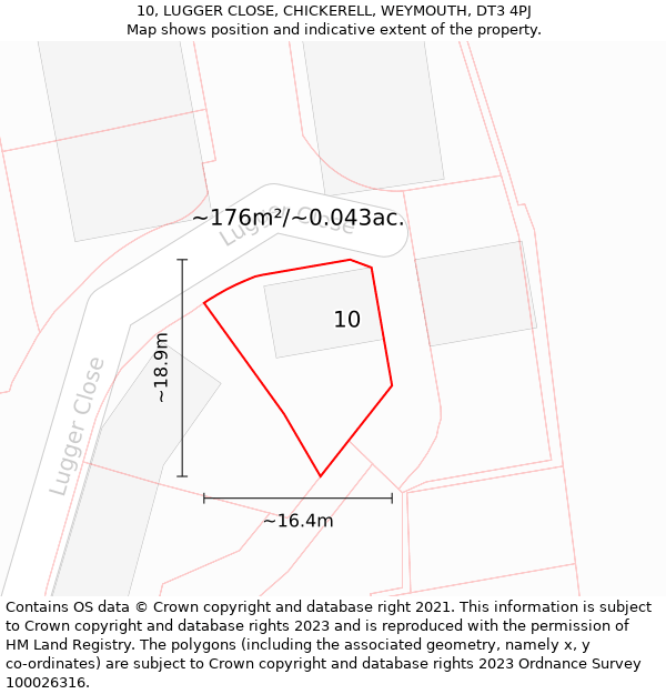 10, LUGGER CLOSE, CHICKERELL, WEYMOUTH, DT3 4PJ: Plot and title map