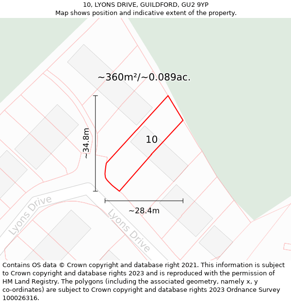 10, LYONS DRIVE, GUILDFORD, GU2 9YP: Plot and title map