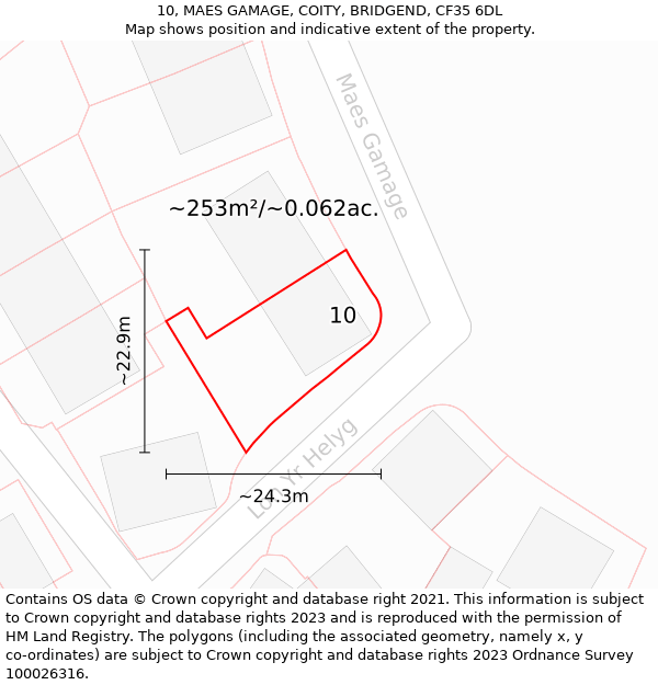 10, MAES GAMAGE, COITY, BRIDGEND, CF35 6DL: Plot and title map