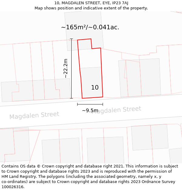 10, MAGDALEN STREET, EYE, IP23 7AJ: Plot and title map
