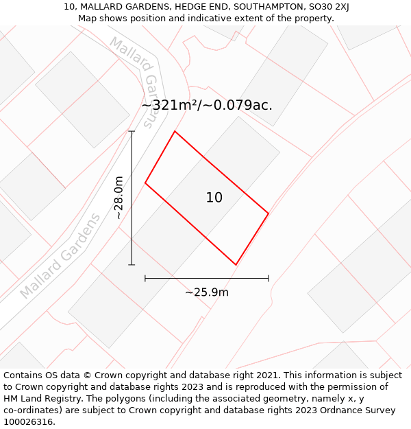 10, MALLARD GARDENS, HEDGE END, SOUTHAMPTON, SO30 2XJ: Plot and title map