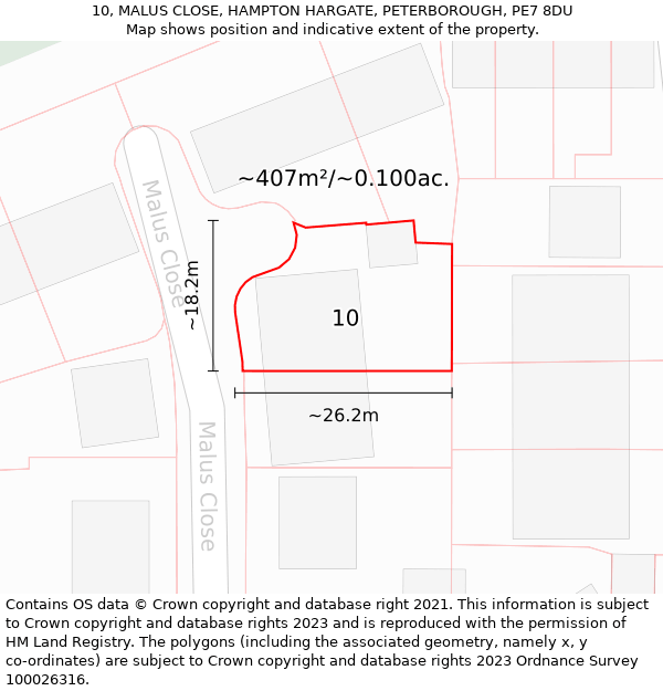 10, MALUS CLOSE, HAMPTON HARGATE, PETERBOROUGH, PE7 8DU: Plot and title map