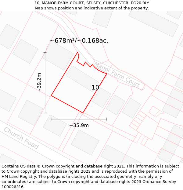 10, MANOR FARM COURT, SELSEY, CHICHESTER, PO20 0LY: Plot and title map
