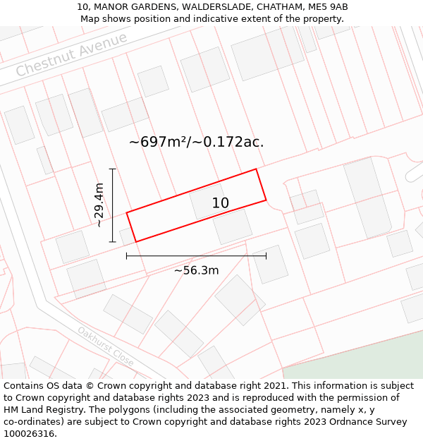 10, MANOR GARDENS, WALDERSLADE, CHATHAM, ME5 9AB: Plot and title map