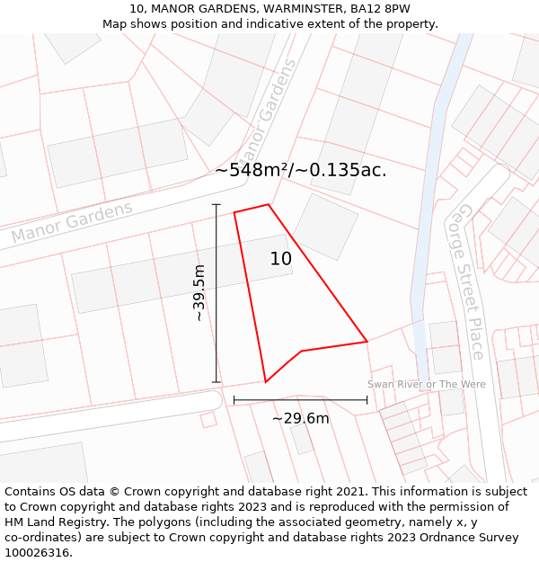 10, MANOR GARDENS, WARMINSTER, BA12 8PW: Plot and title map