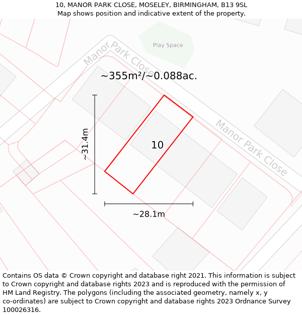 10, MANOR PARK CLOSE, MOSELEY, BIRMINGHAM, B13 9SL: Plot and title map