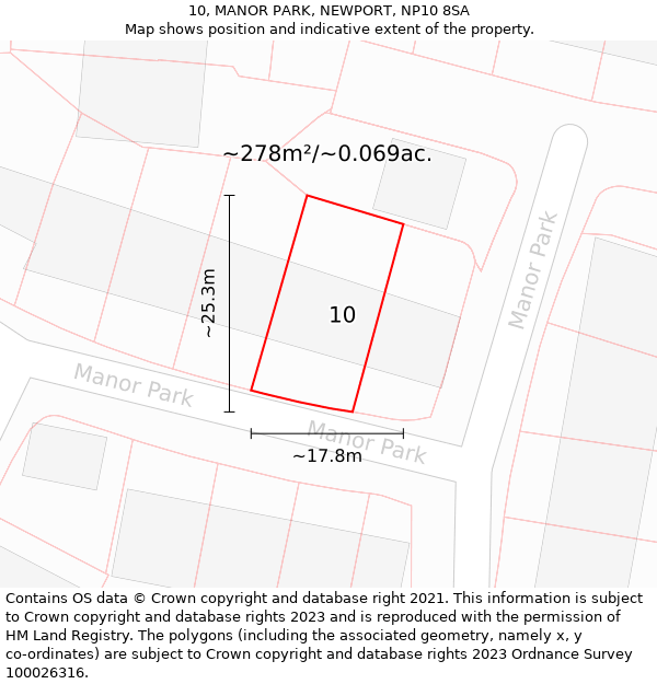 10, MANOR PARK, NEWPORT, NP10 8SA: Plot and title map