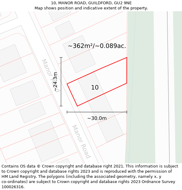 10, MANOR ROAD, GUILDFORD, GU2 9NE: Plot and title map