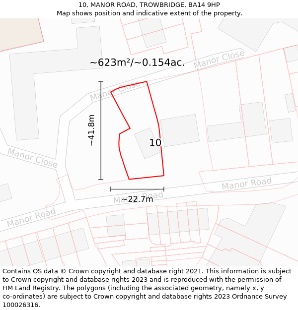 10, MANOR ROAD, TROWBRIDGE, BA14 9HP: Plot and title map