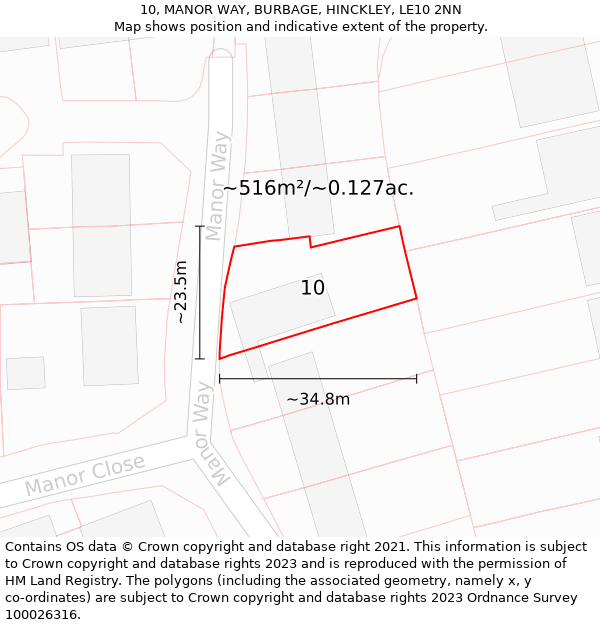 10, MANOR WAY, BURBAGE, HINCKLEY, LE10 2NN: Plot and title map