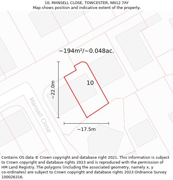 10, MANSELL CLOSE, TOWCESTER, NN12 7AY: Plot and title map