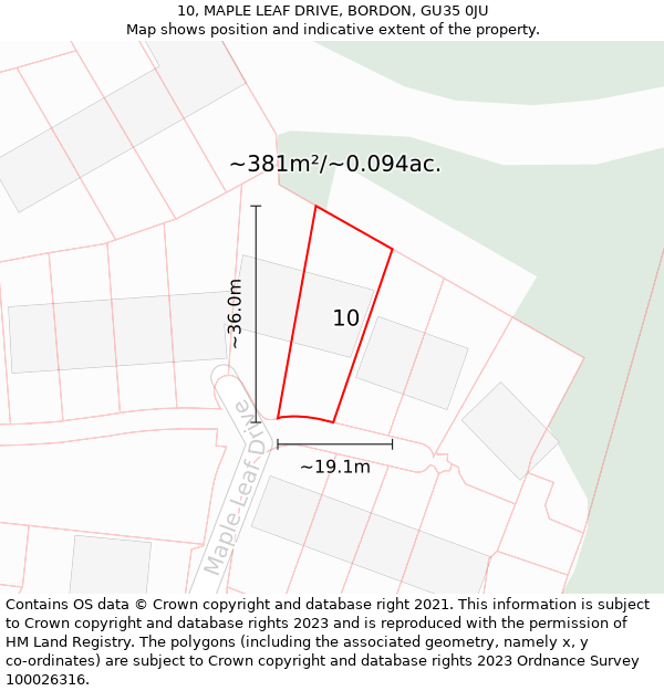 10, MAPLE LEAF DRIVE, BORDON, GU35 0JU: Plot and title map