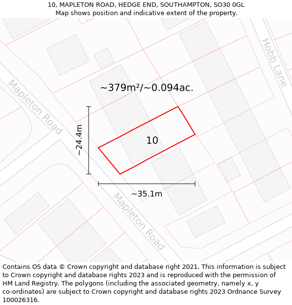 10, MAPLETON ROAD, HEDGE END, SOUTHAMPTON, SO30 0GL: Plot and title map