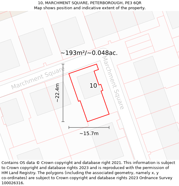 10, MARCHMENT SQUARE, PETERBOROUGH, PE3 6QR: Plot and title map