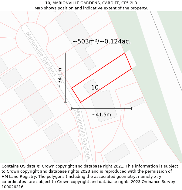 10, MARIONVILLE GARDENS, CARDIFF, CF5 2LR: Plot and title map