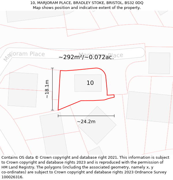 10, MARJORAM PLACE, BRADLEY STOKE, BRISTOL, BS32 0DQ: Plot and title map