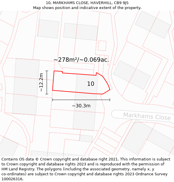 10, MARKHAMS CLOSE, HAVERHILL, CB9 9JS: Plot and title map