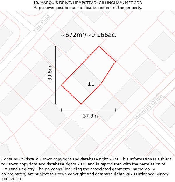 10, MARQUIS DRIVE, HEMPSTEAD, GILLINGHAM, ME7 3DR: Plot and title map