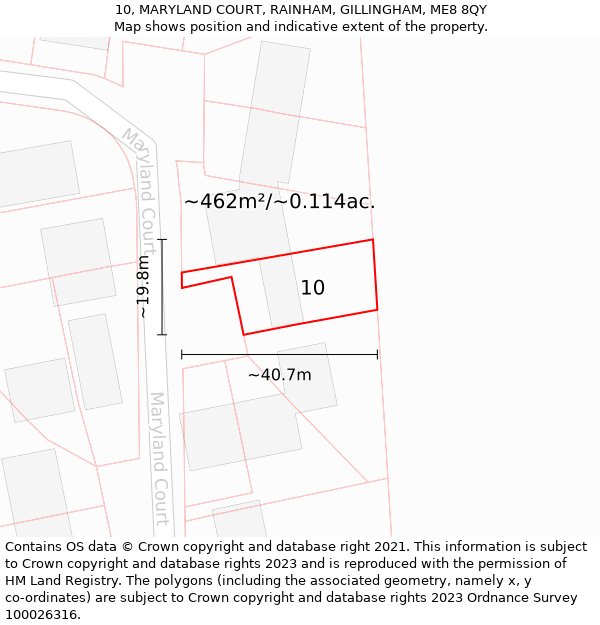 10, MARYLAND COURT, RAINHAM, GILLINGHAM, ME8 8QY: Plot and title map