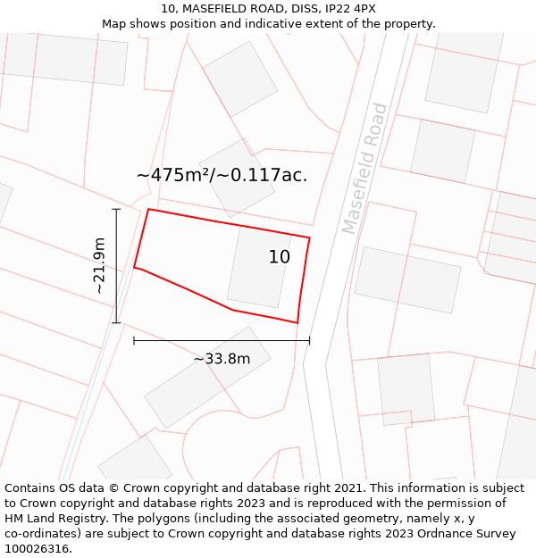 10, MASEFIELD ROAD, DISS, IP22 4PX: Plot and title map