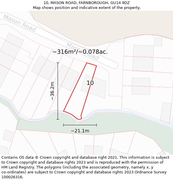 10, MASON ROAD, FARNBOROUGH, GU14 9DZ: Plot and title map