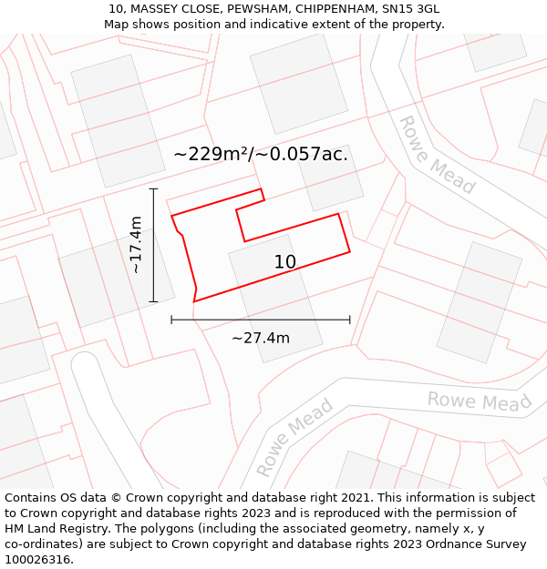 10, MASSEY CLOSE, PEWSHAM, CHIPPENHAM, SN15 3GL: Plot and title map