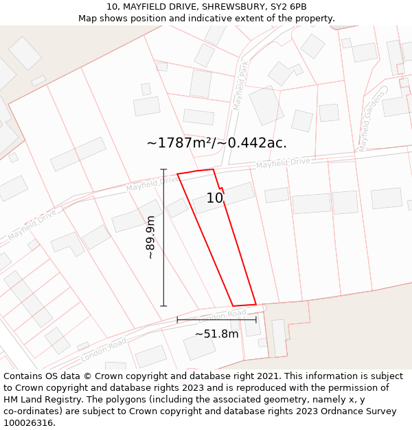 10, MAYFIELD DRIVE, SHREWSBURY, SY2 6PB: Plot and title map