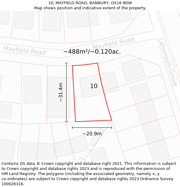 10, MAYFIELD ROAD, BANBURY, OX16 9DW: Plot and title map