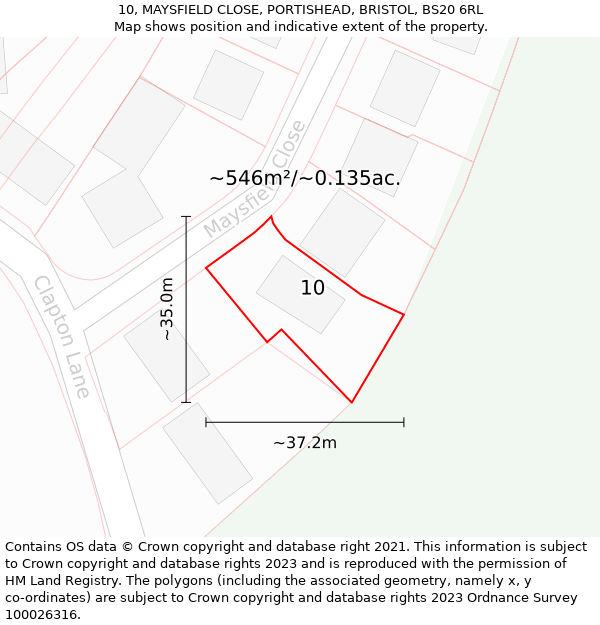 10, MAYSFIELD CLOSE, PORTISHEAD, BRISTOL, BS20 6RL: Plot and title map