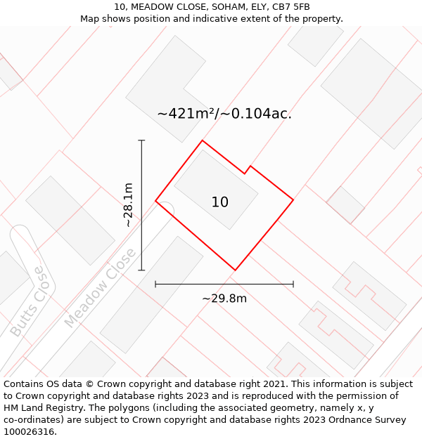 10, MEADOW CLOSE, SOHAM, ELY, CB7 5FB: Plot and title map