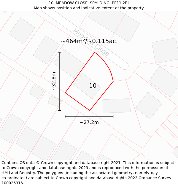 10, MEADOW CLOSE, SPALDING, PE11 2BL: Plot and title map