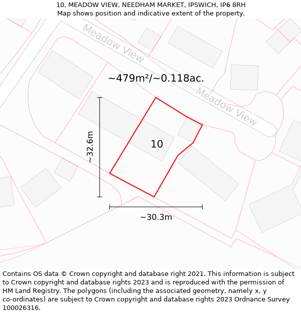 10, MEADOW VIEW, NEEDHAM MARKET, IPSWICH, IP6 8RH: Plot and title map