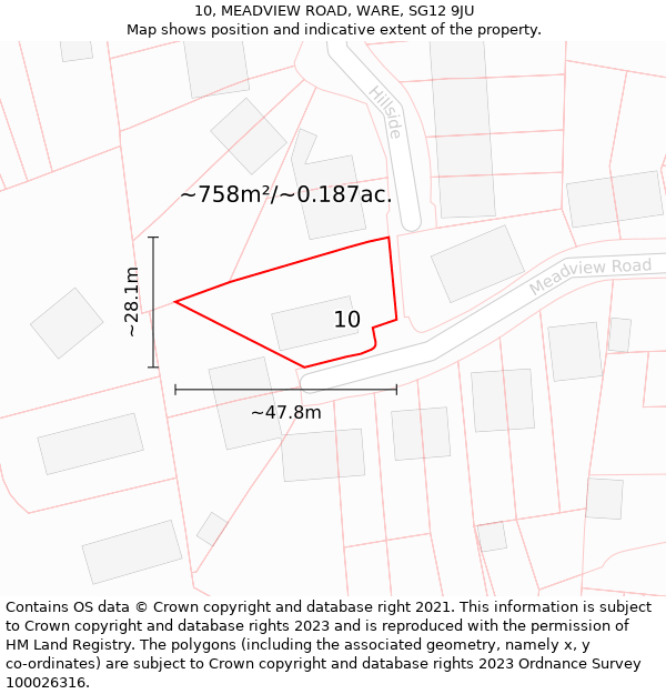 10, MEADVIEW ROAD, WARE, SG12 9JU: Plot and title map